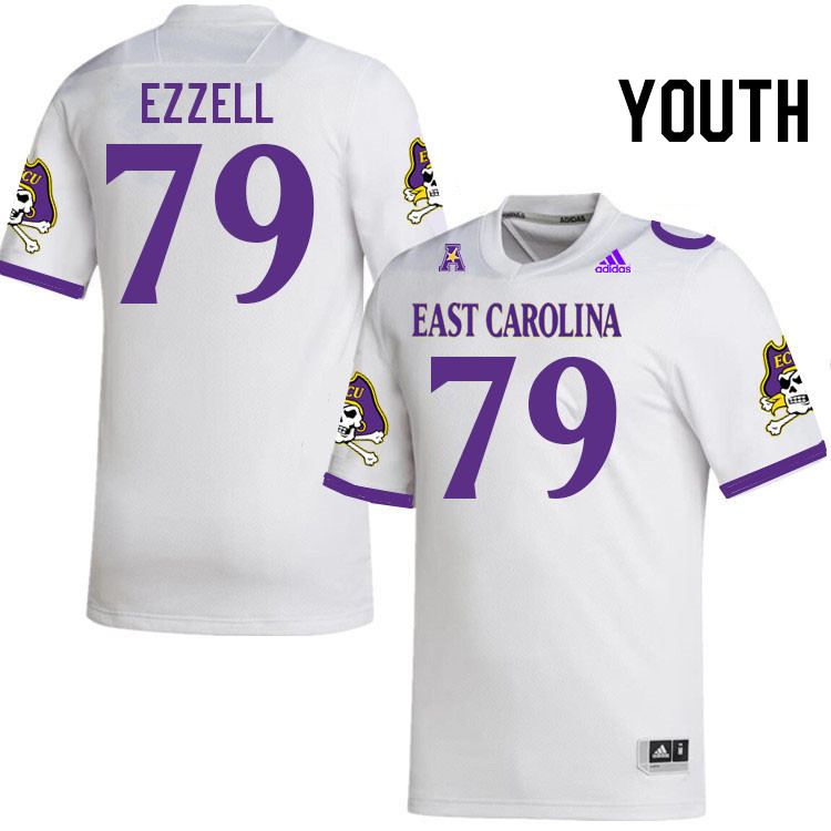 Youth #79 Cohen Ezzell ECU Pirates College Football Jerseys Stitched-White